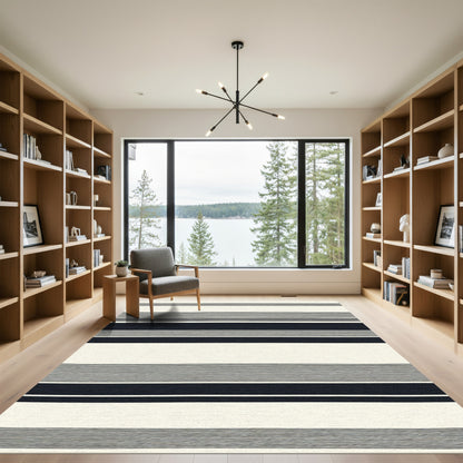 Chic Navy And Cream Stripes Rug