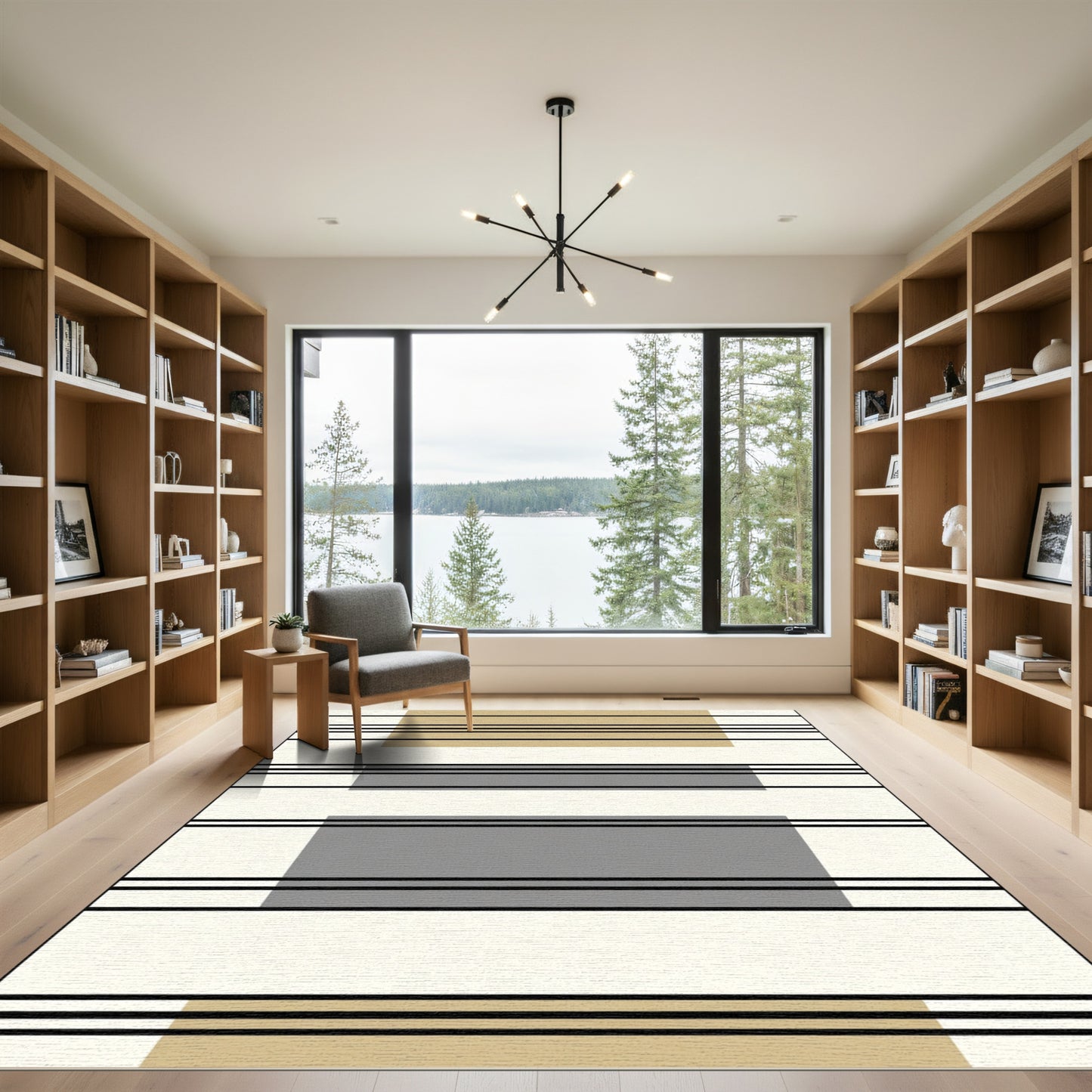 Abstract Tan Gray Grid Lines Rug