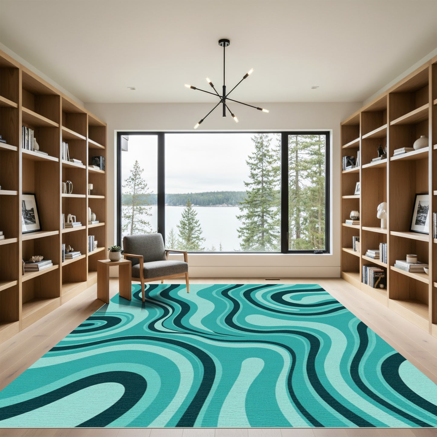 Teal Swirling Marble Abstract Rug
