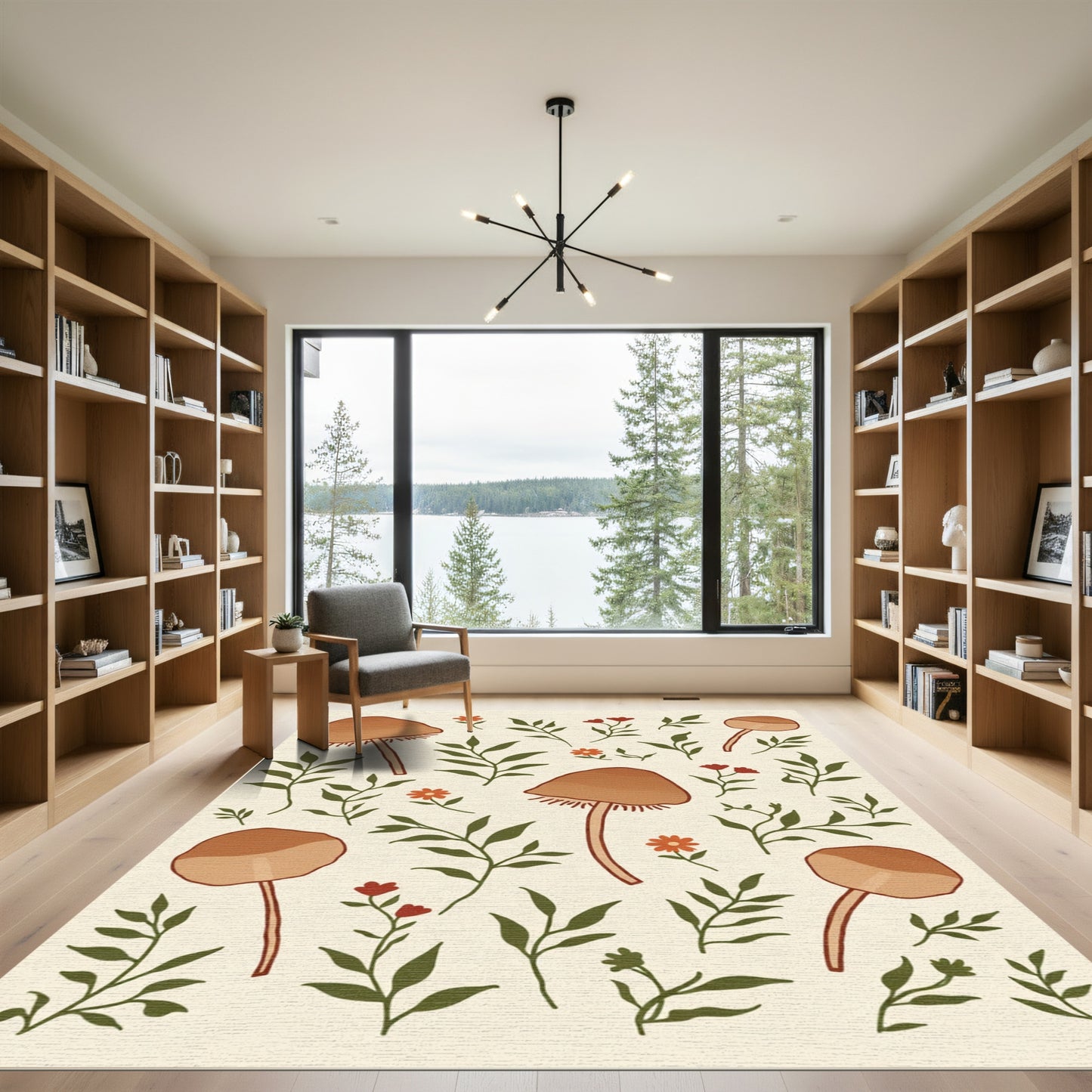 Whimsical Mushroom Garden Floral Rug