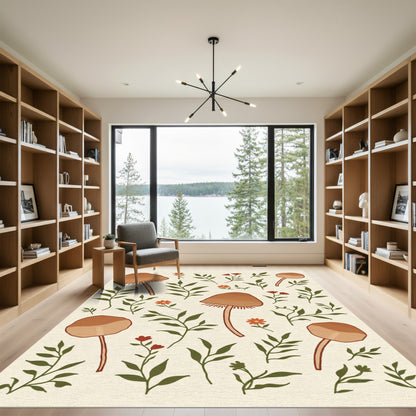 Whimsical Mushroom Garden Floral Rug