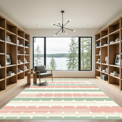 Soft Peach Green Diamond Stripe Rug