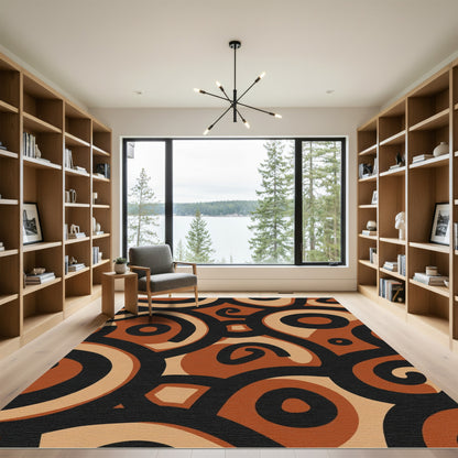 Earthy Swirl Abstract Circles Rug
