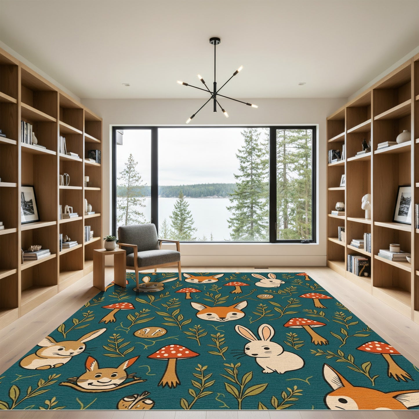Whimsical Forest Animals Mushroom Companions Rug