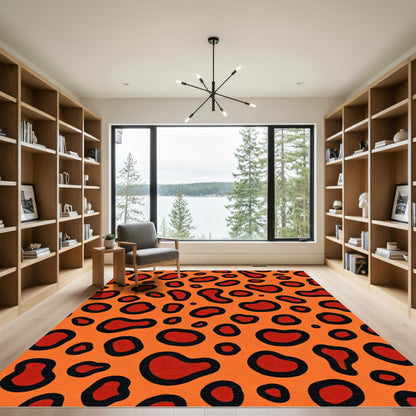 Vibrant Orange Red Amorphous Spots Rug