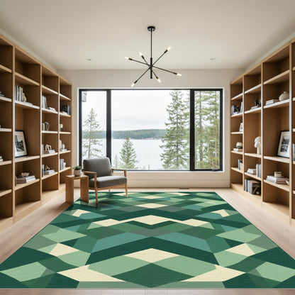 Deep Forest Geometric Faceted Rug