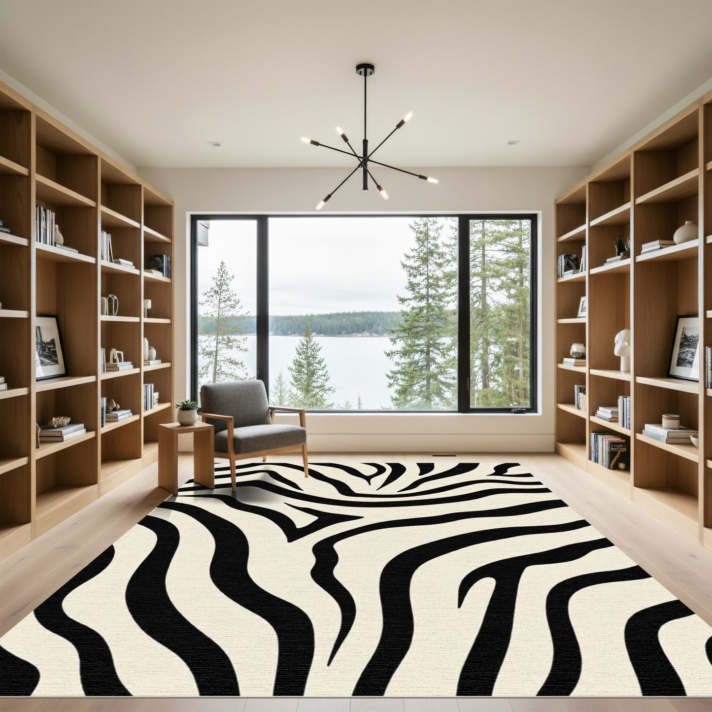 Cream Black Zebra Stripe Rug