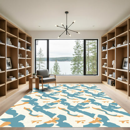 Abstract Swirl Blue Orange Cream Rug