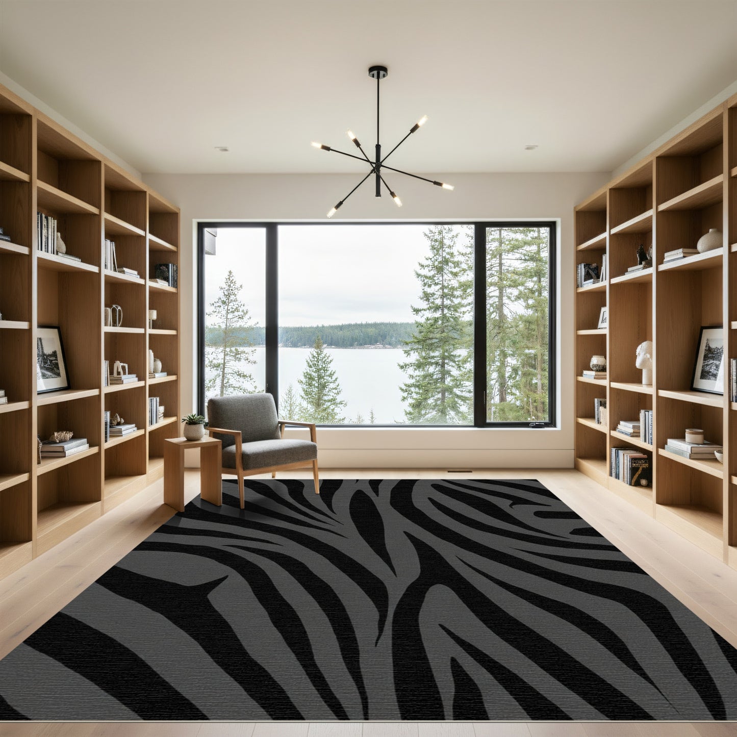 Dark Gray Zebra Stripe Contemporary Rug