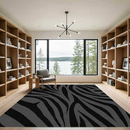 Dark Gray Zebra Stripe Contemporary Rug