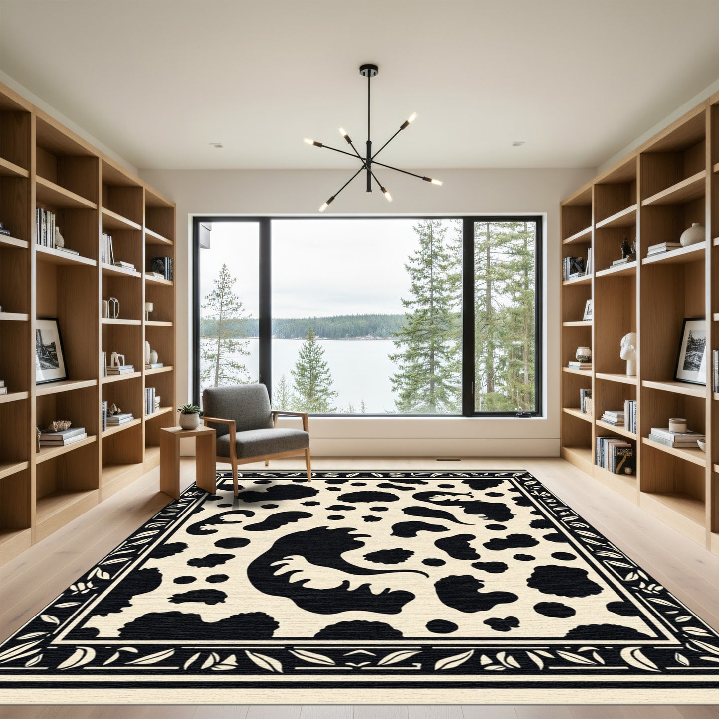 Black Cream Irregular Spots Border Rug
