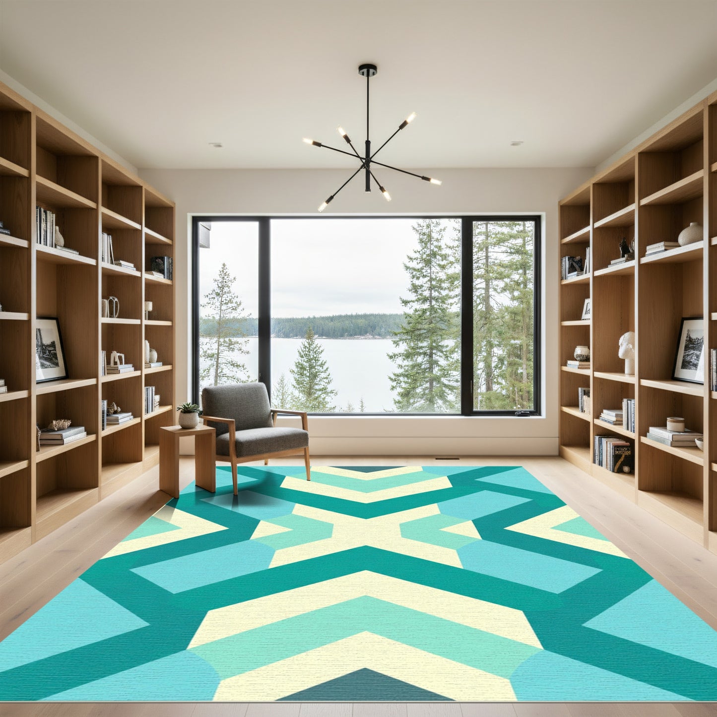 Teal Aqua Geometric Chevron Rug