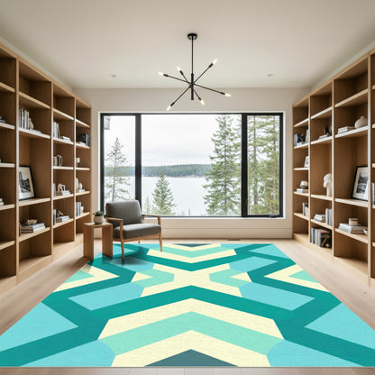 Teal Aqua Geometric Chevron Rug