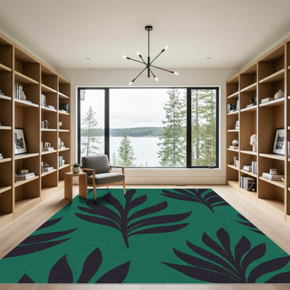Deep Teal Fern Botanical Art Rug