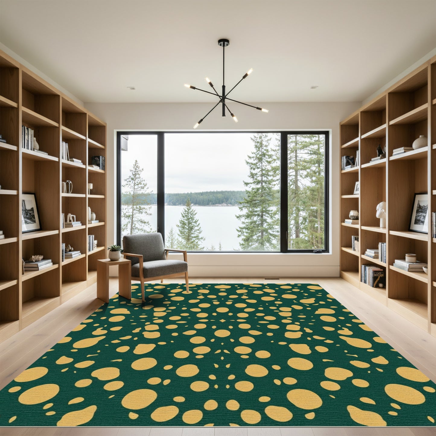Golden Scatter Dot Emerald Rug