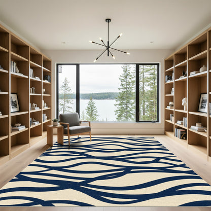 Navy Blue Intertwined Abstract Lines Rug