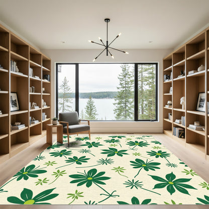 Whimsical Green Aster Bloom Garden Rug
