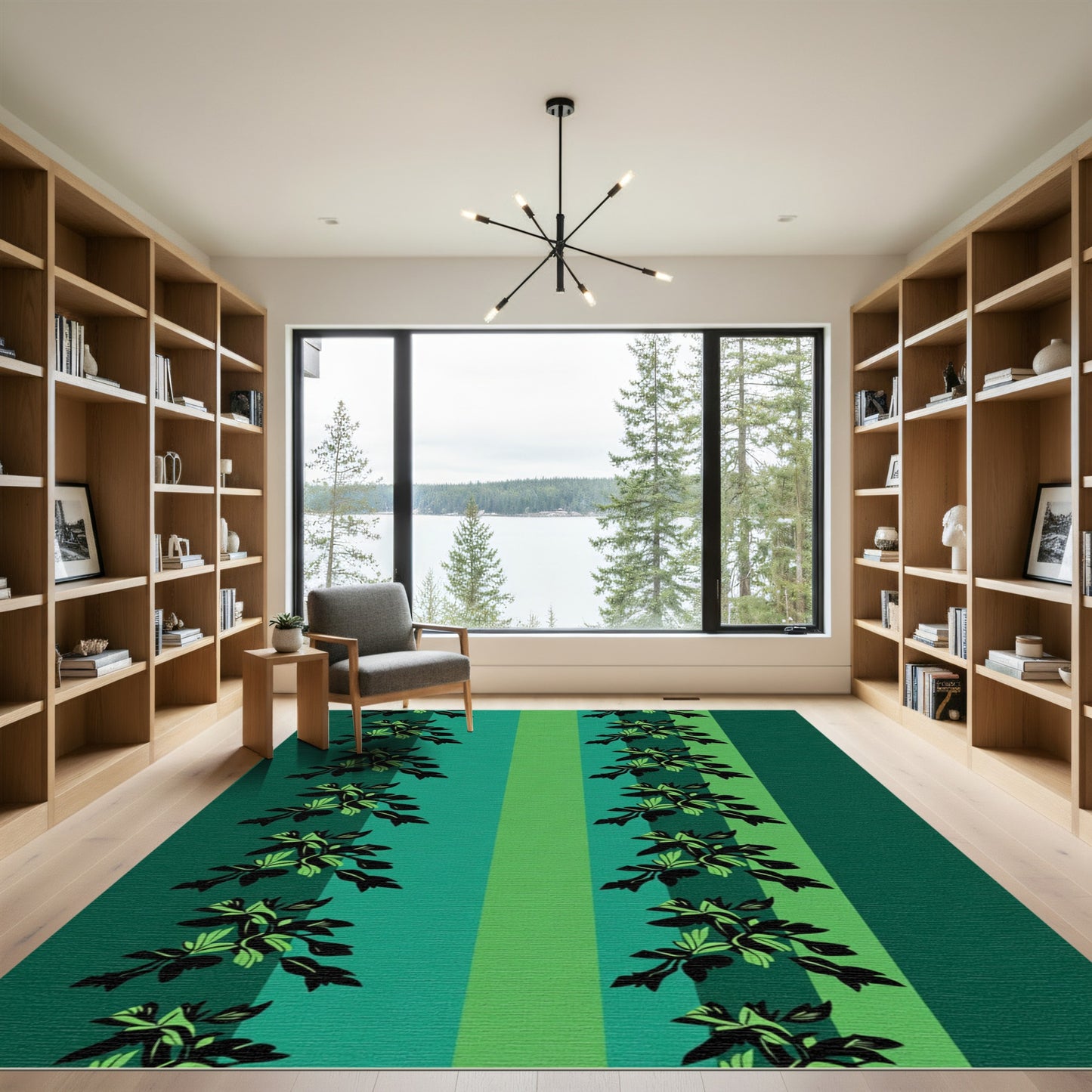 Emerald Green Vertical Floral Stripe Rug