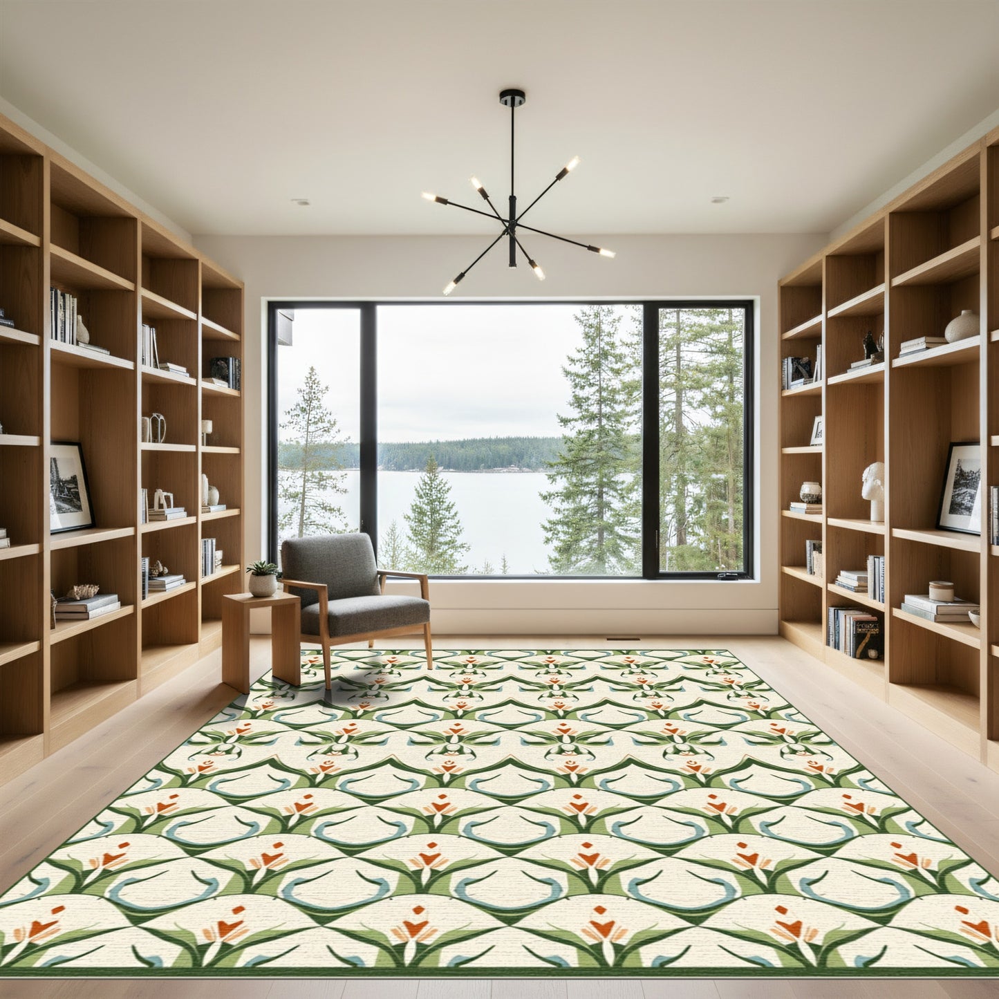 Green Orange Cream Art Deco Scallop Rug