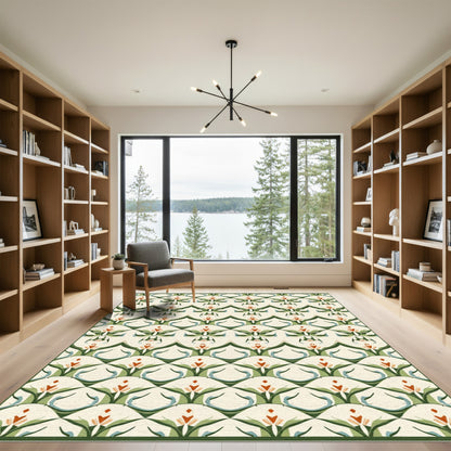 Green Orange Cream Art Deco Scallop Rug