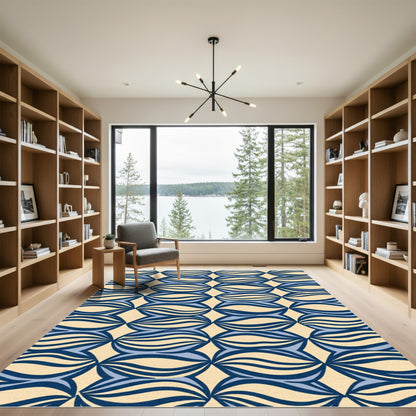 Navy Blue Cream Organic Wave Rug