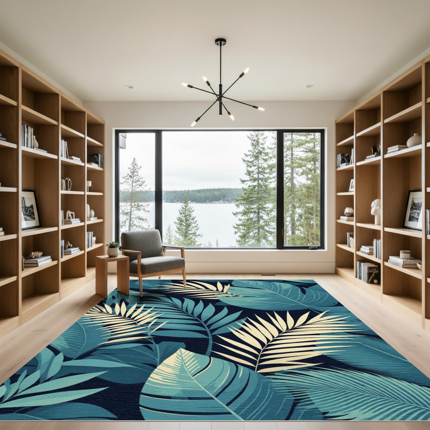 Deep Teal Palm Foliage Rug