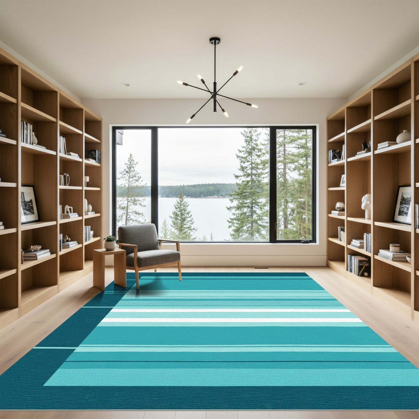 Cool Blue Horizontal Stripe Blanket Rug