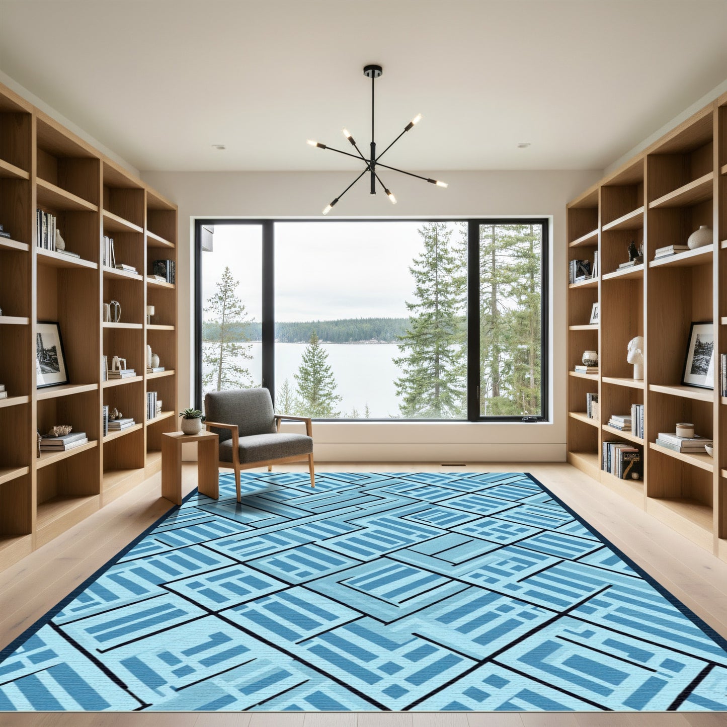 Shades Of Blue Geometric Labyrinth Rug