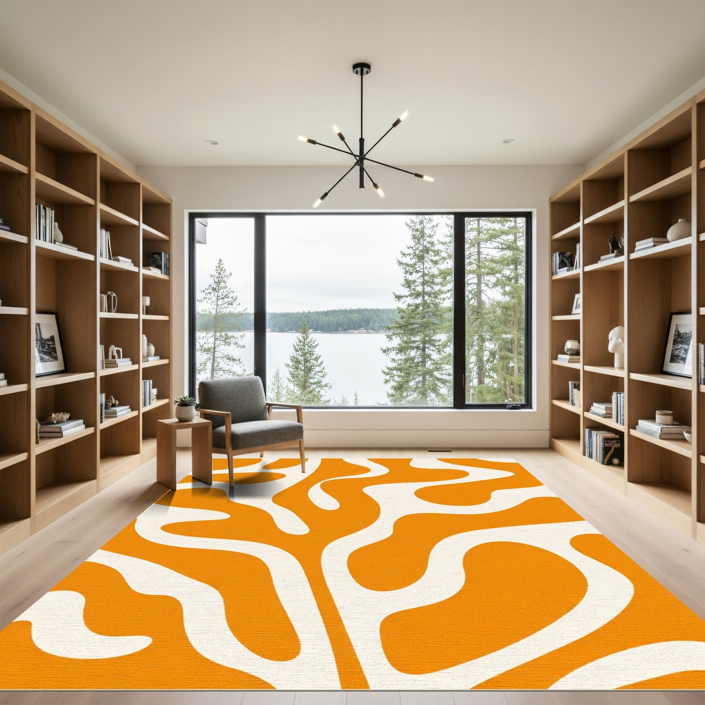 Orange Cream Abstract Swirl Rug