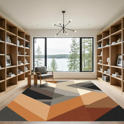 Geometric Ochre Neutral Block Rug