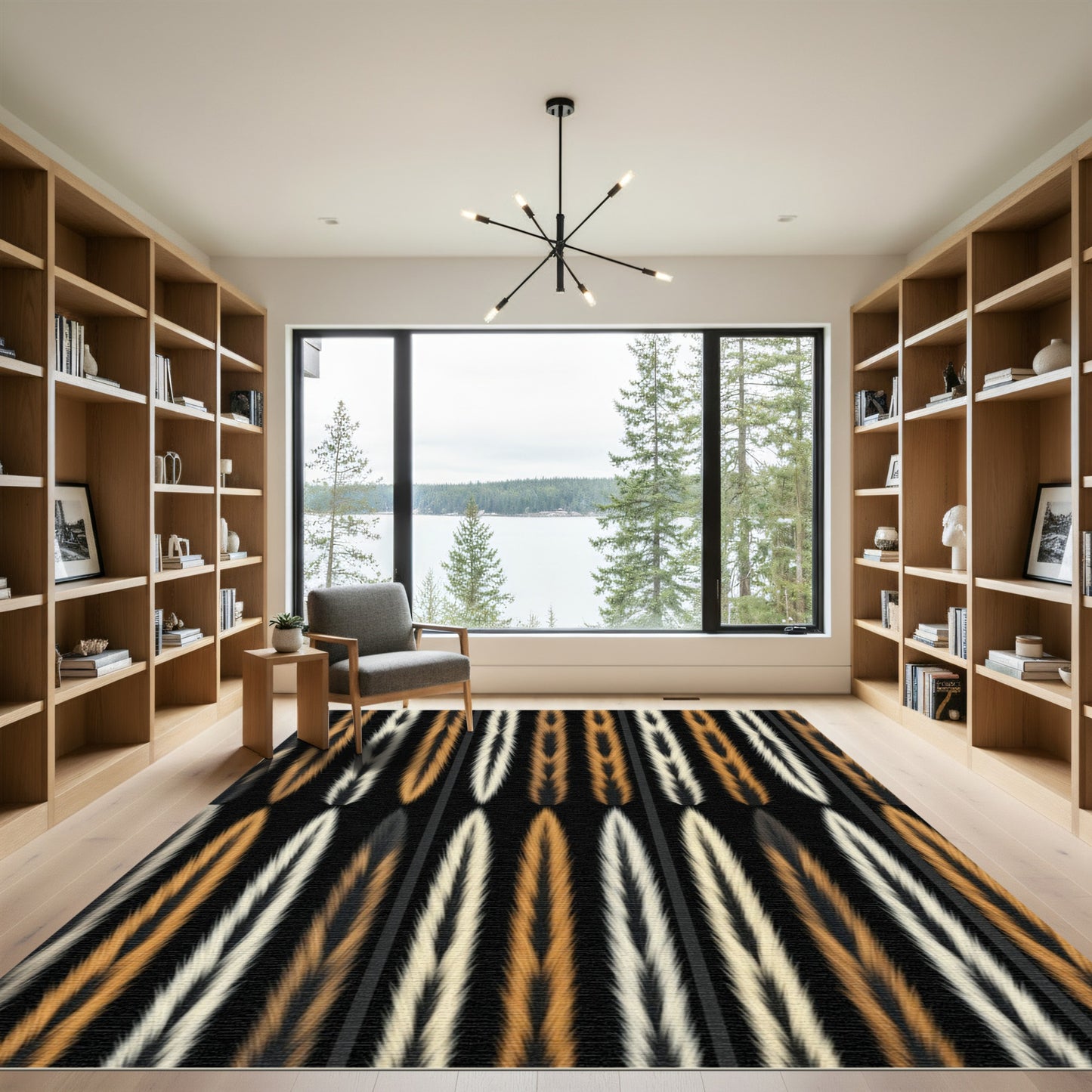 Warm Gold Black Vertical Stripe Rug