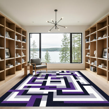 Modern Purple Geometric Maze Rug