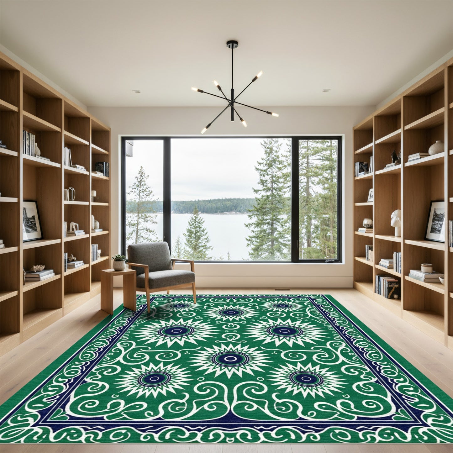 Emerald Green Sunburst Floral Medallion Rug