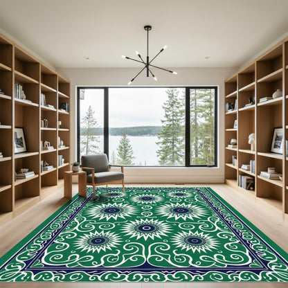 Emerald Green Sunburst Floral Medallion Rug