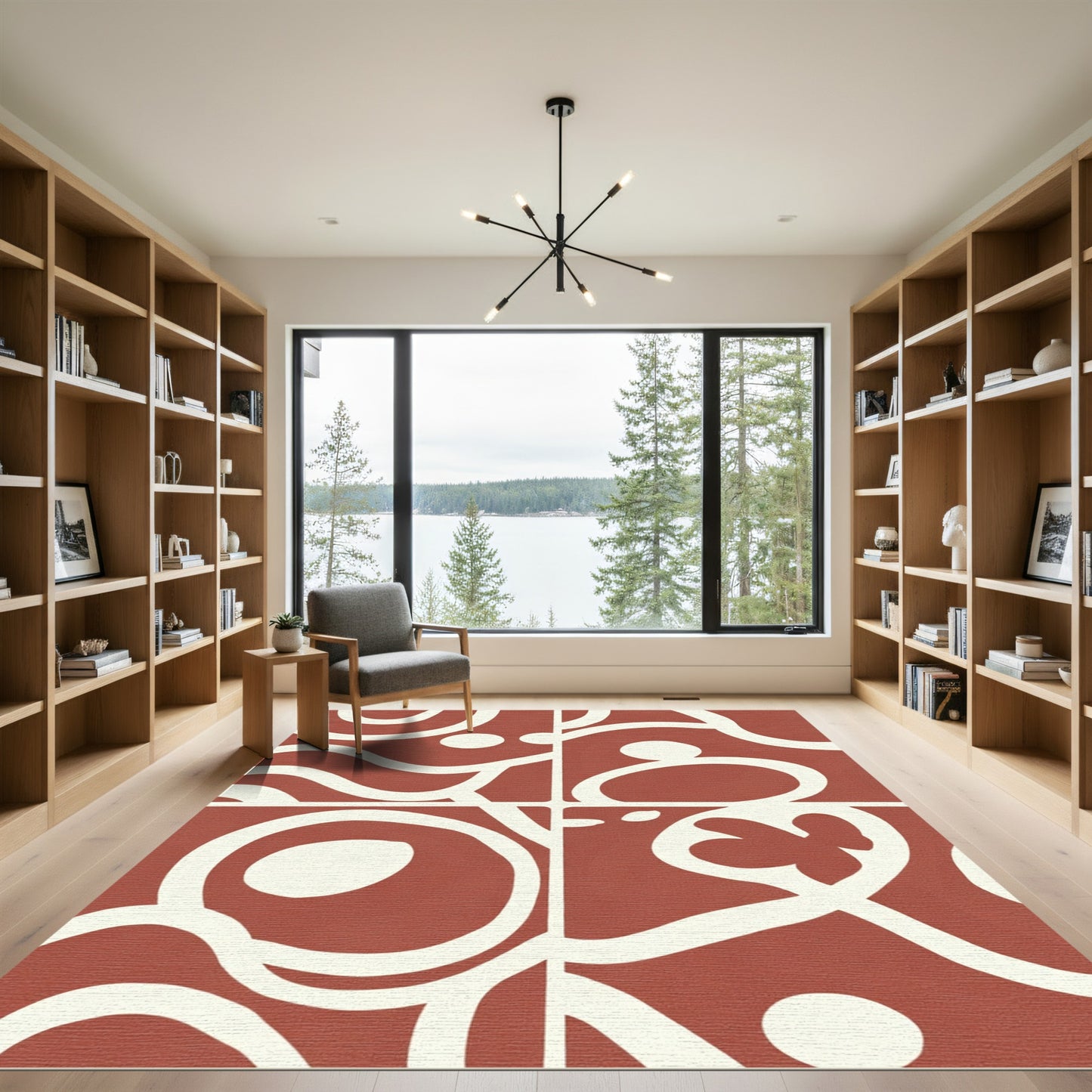 Terracotta White Abstract Organic Swirl Rug