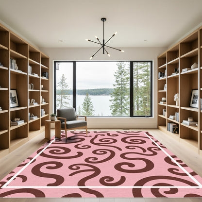Pink Swirling Curves Abstract Rug