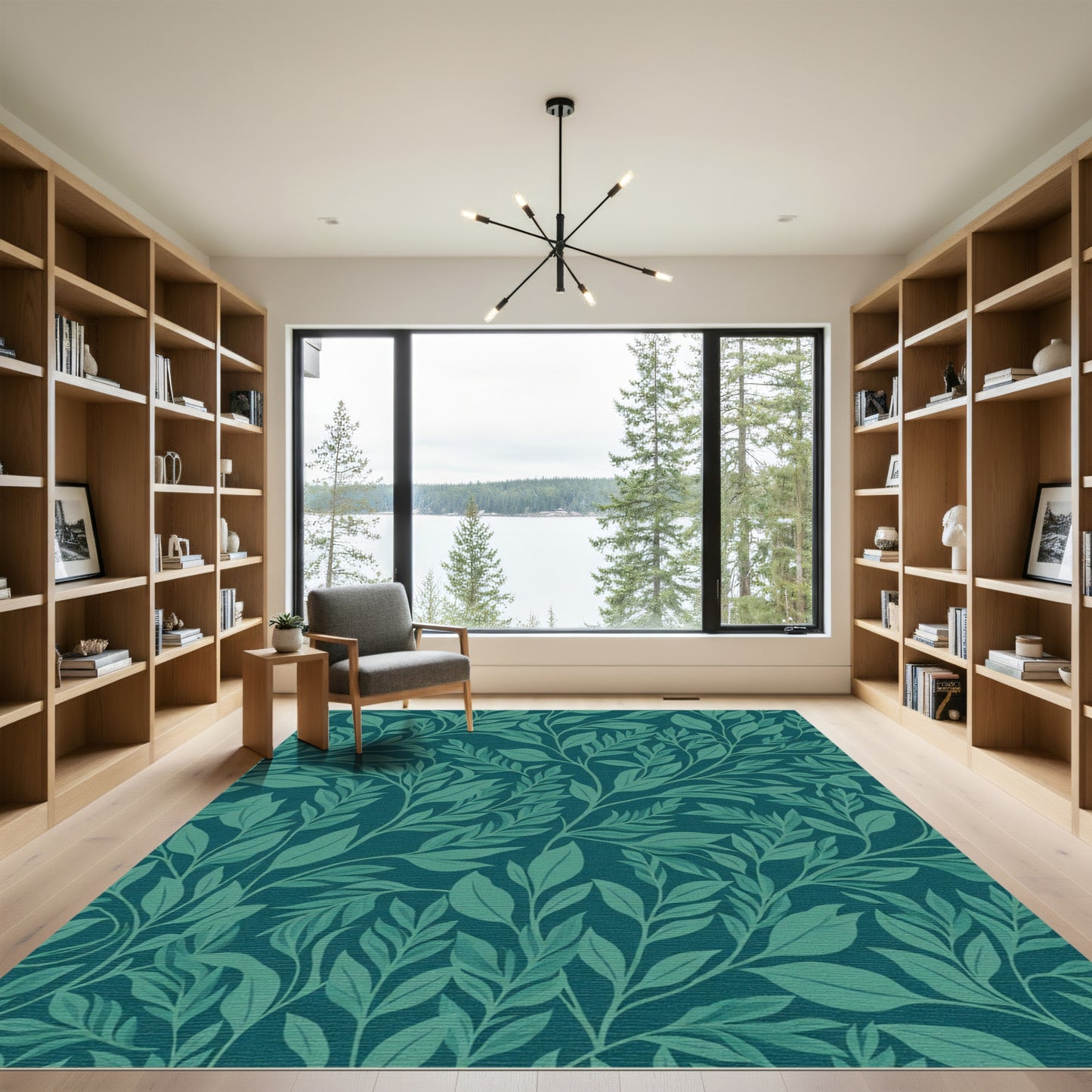 Teal Green Leafy Vine Garland Rug