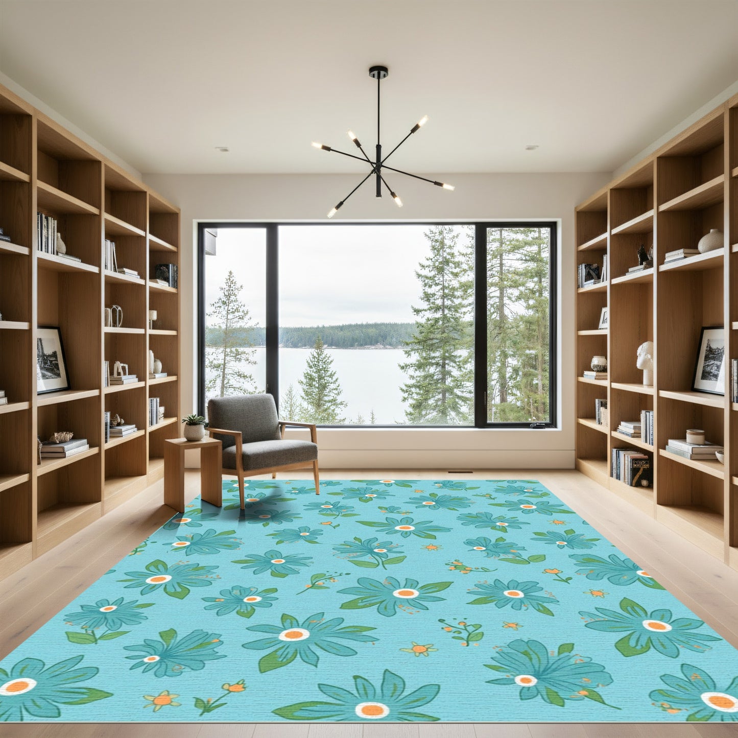 Aqua Blue Daisy Garden Rug