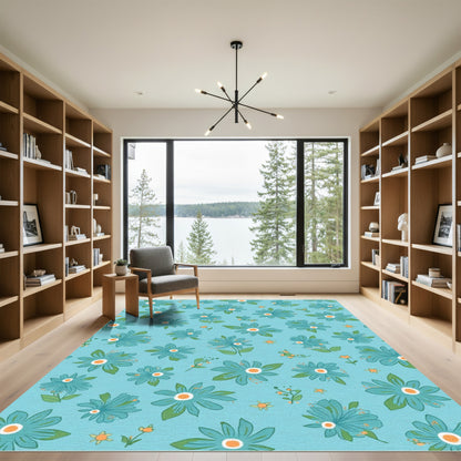 Aqua Blue Daisy Garden Rug