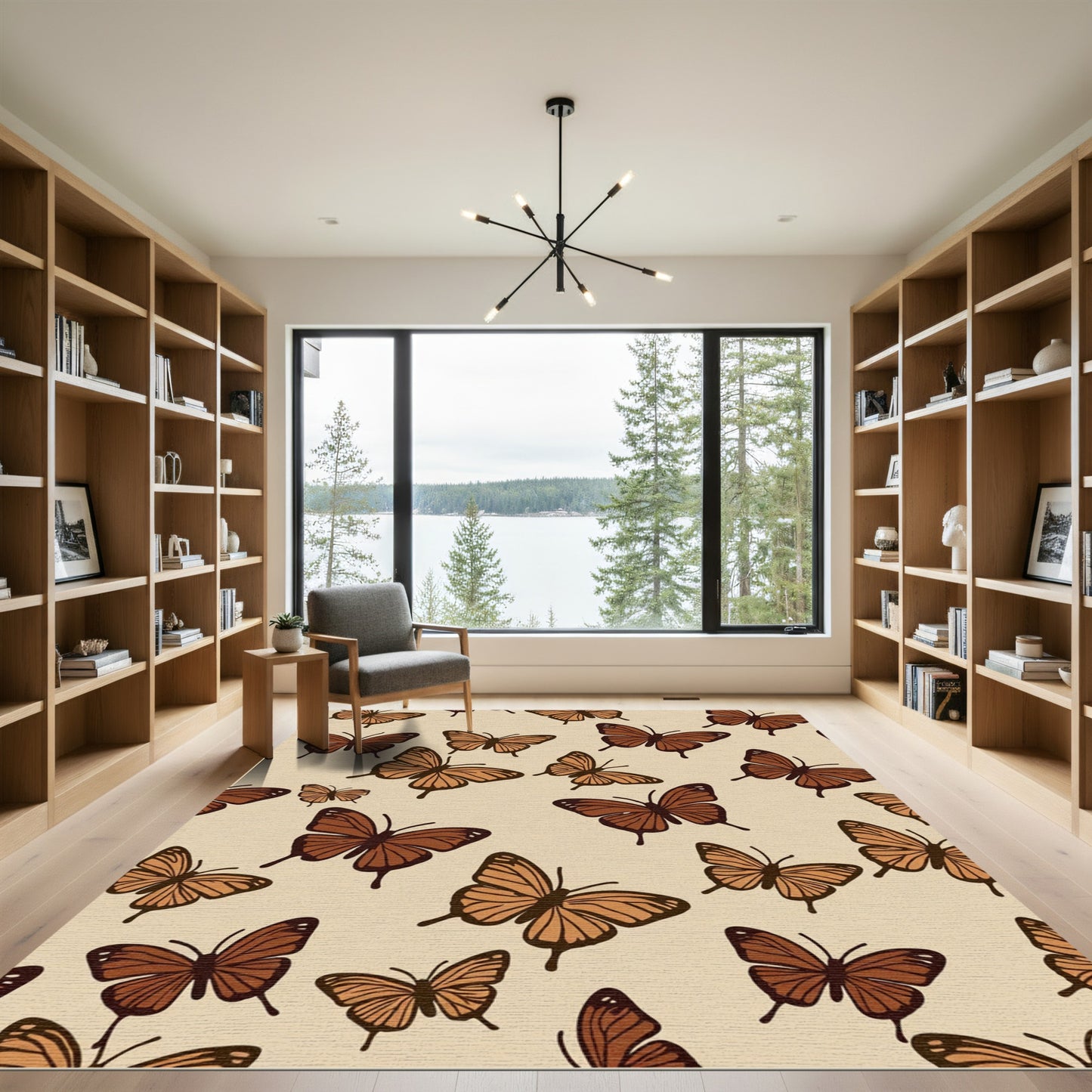 Earthy Brown Butterfly Swarm Rug