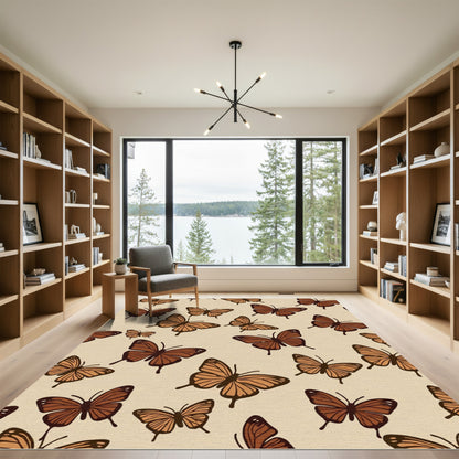 Earthy Brown Butterfly Swarm Rug