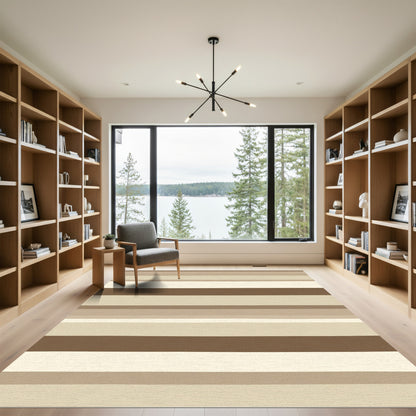 Subtle Neutral Horizon Bands Rug