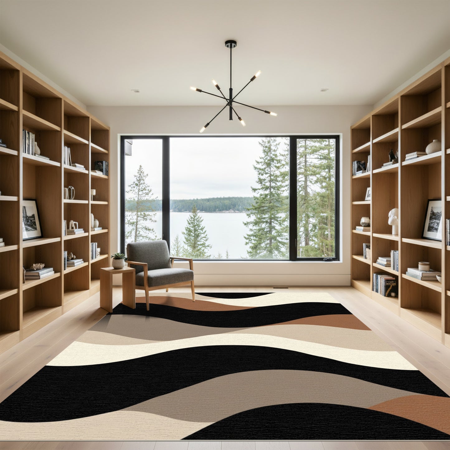 Earthy Terracotta Black Wavy Stripes Rug
