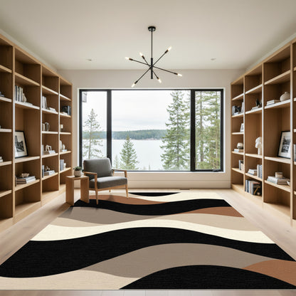 Earthy Terracotta Black Wavy Stripes Rug