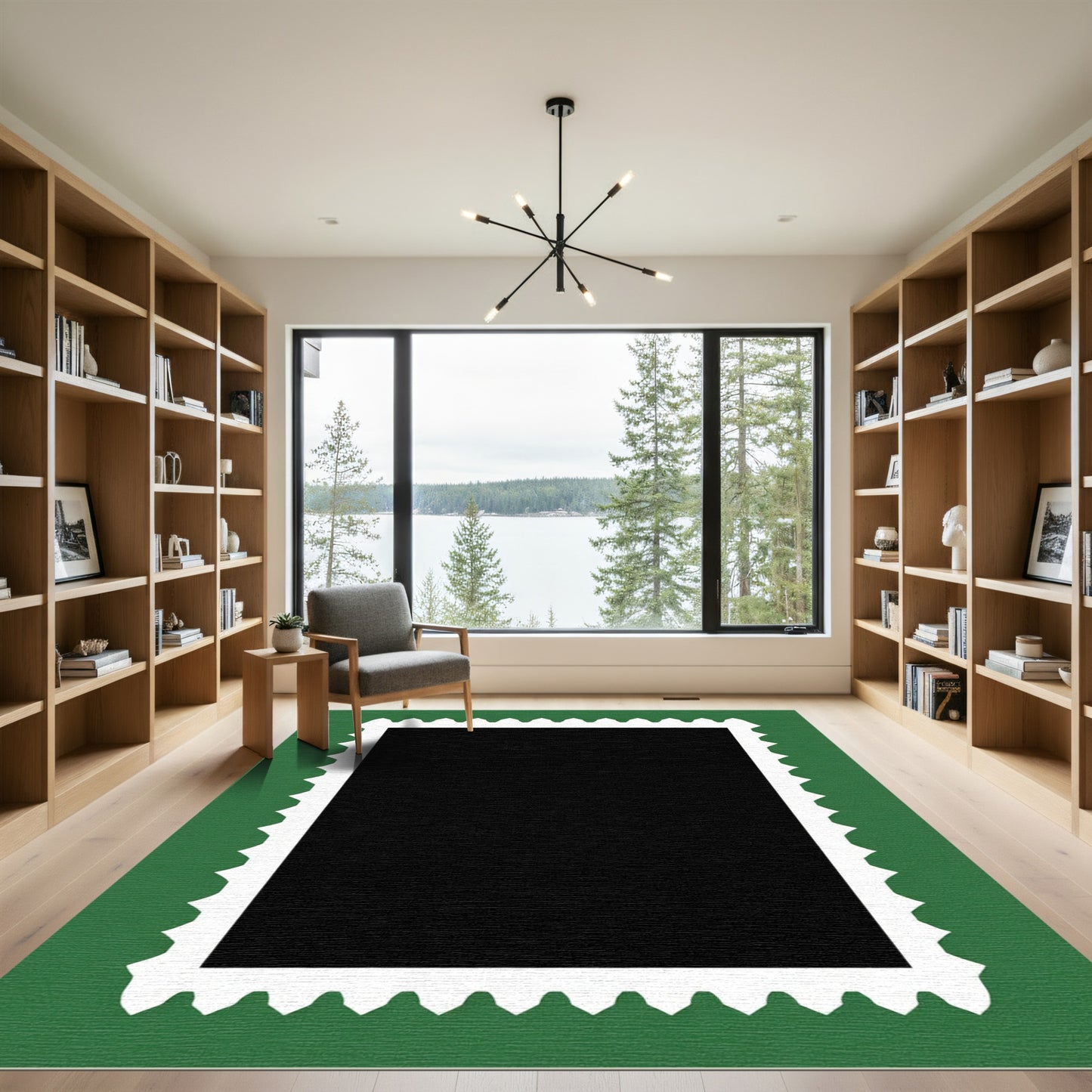 Green White Perforated Square Frame Rug