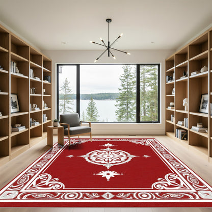 Crimson White Floral Medallion Corner Rug