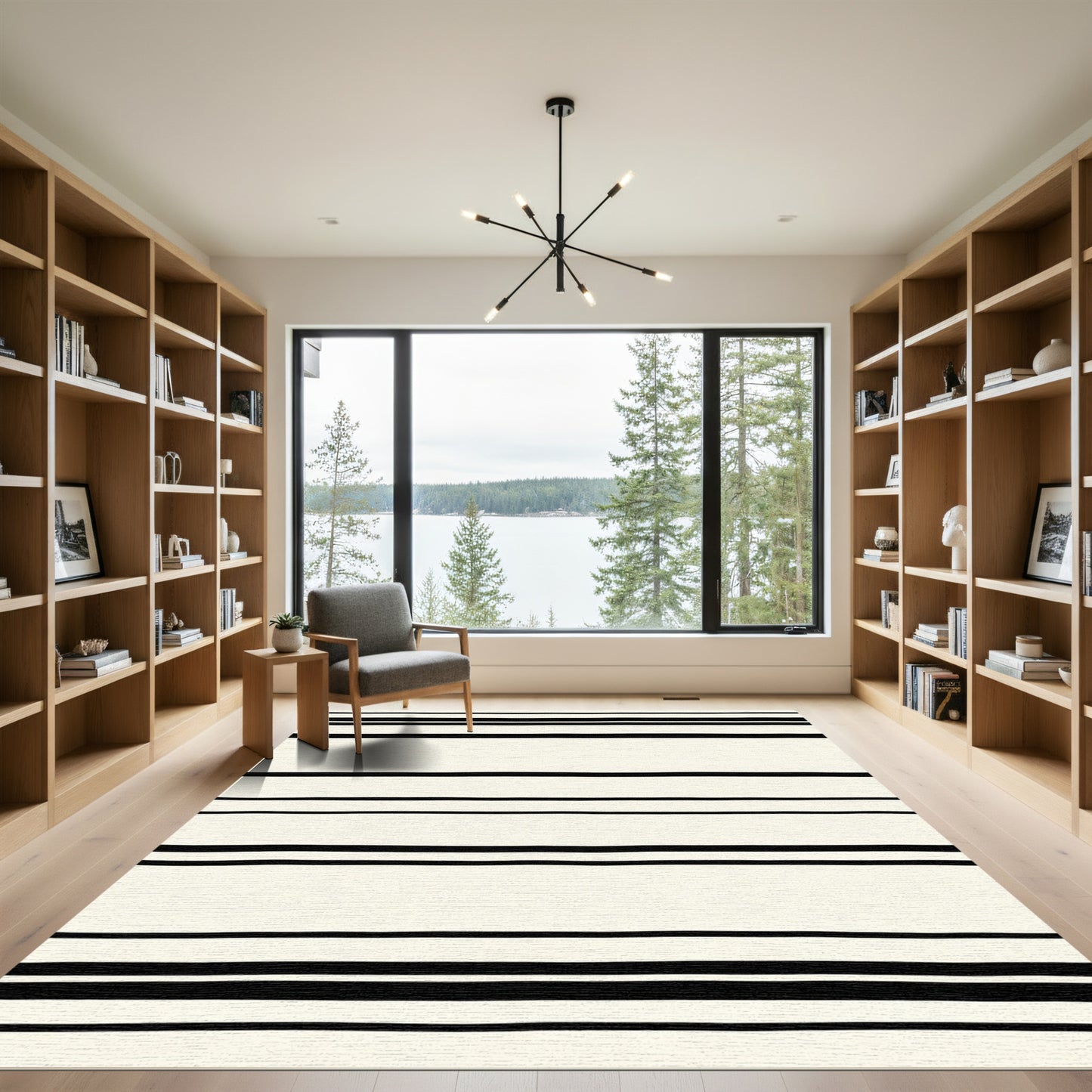 Minimalist Black Stripe Ivory Rug