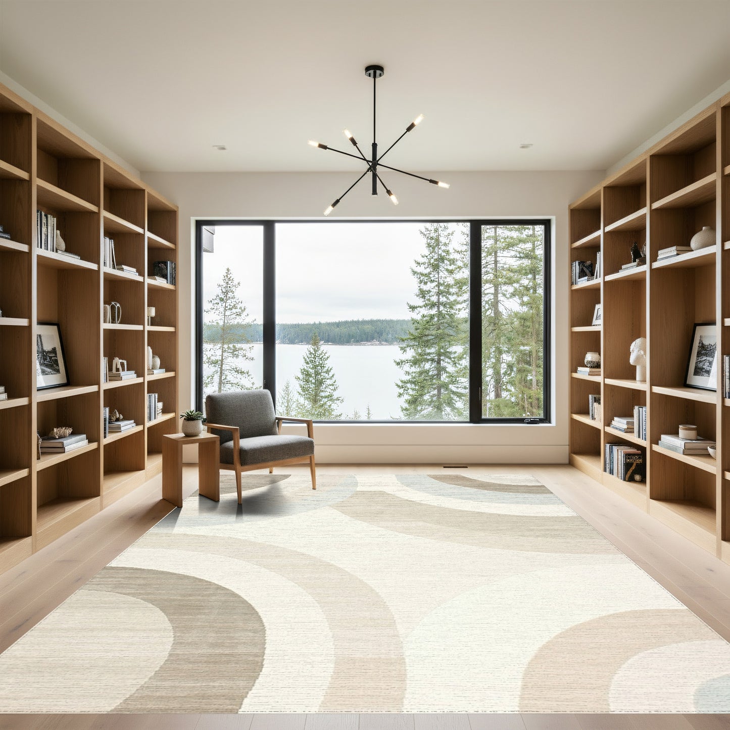 Modern Taupe Concentric Circles Rug