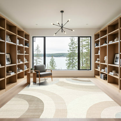 Modern Taupe Concentric Circles Rug