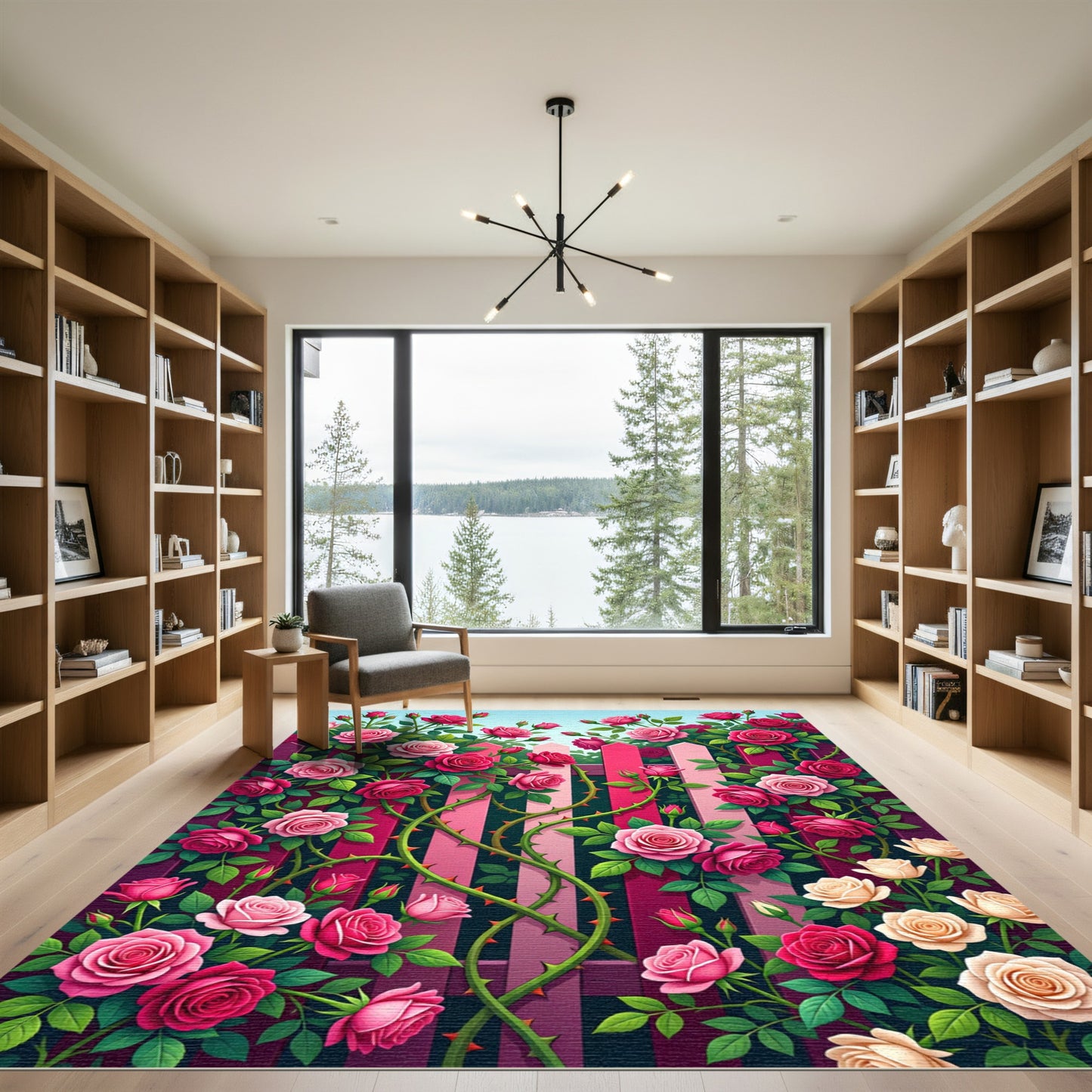 Pink Roses Garden Fence Rug